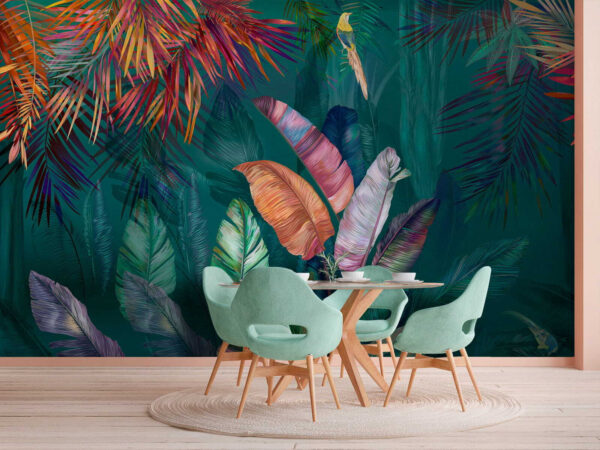 Frunze și păsări tropicale colorate Frunze și păsări tropicale colorate