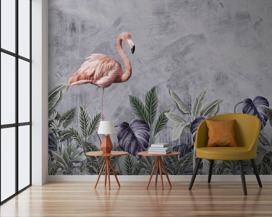 Fototapet Flamingo și plante