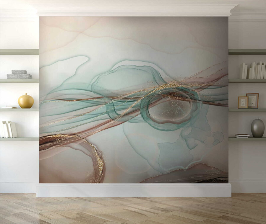 Valuri abstracte în tonuri pastelate moi.