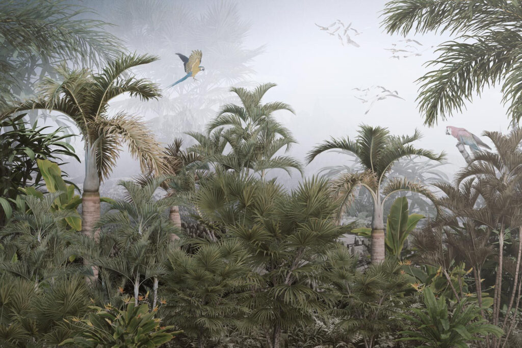 Pasăre zburând deasupra unei păduri tropicale Pasăre zburând deasupra unei păduri tropicale