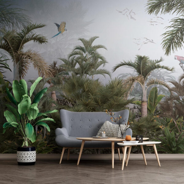 Pasăre zburând deasupra unei păduri tropicale Pasăre zburând deasupra unei păduri tropicale