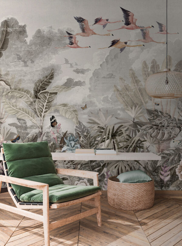 Mural de păsări care zboară deasupra unei păduri u73561piw1 600x809 - Mural de păsări care zboară deasupra unei păduri
