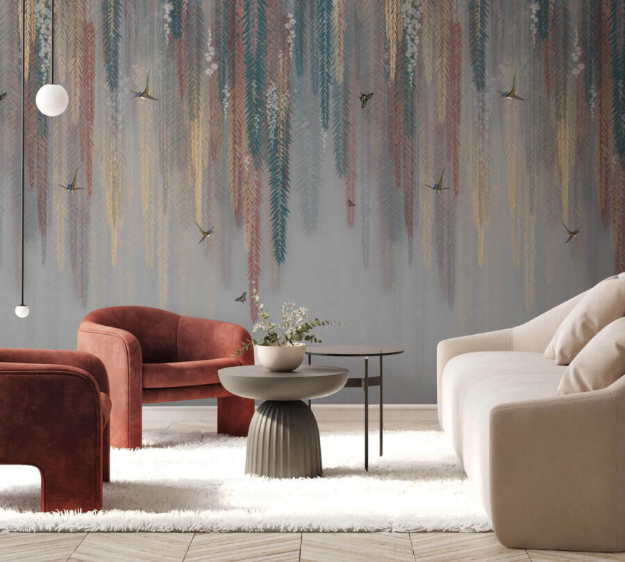Design floral colorat cu fluturi