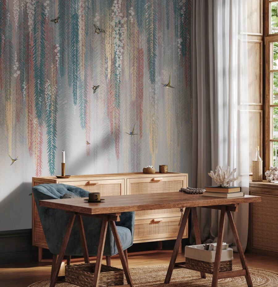 Design floral colorat cu fluturi