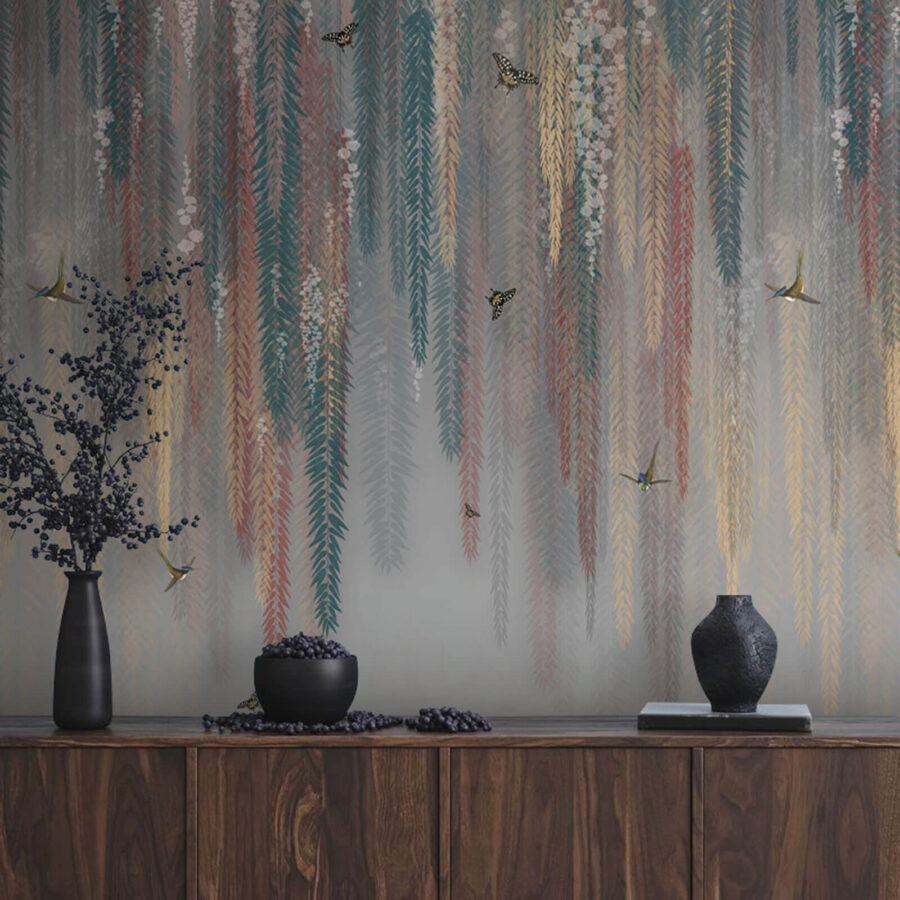 Design floral colorat cu fluturi