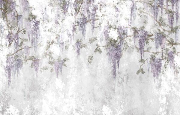 White wall with purple flowers White wall with purple flowers