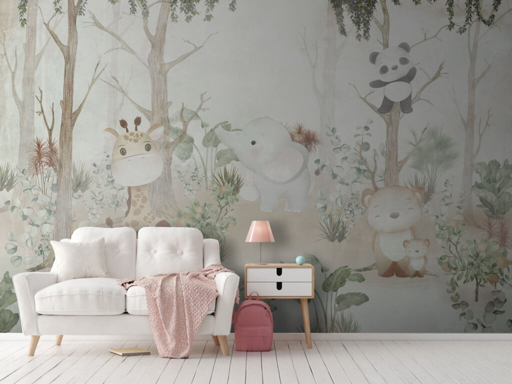 Wallpaper with animals in the forest