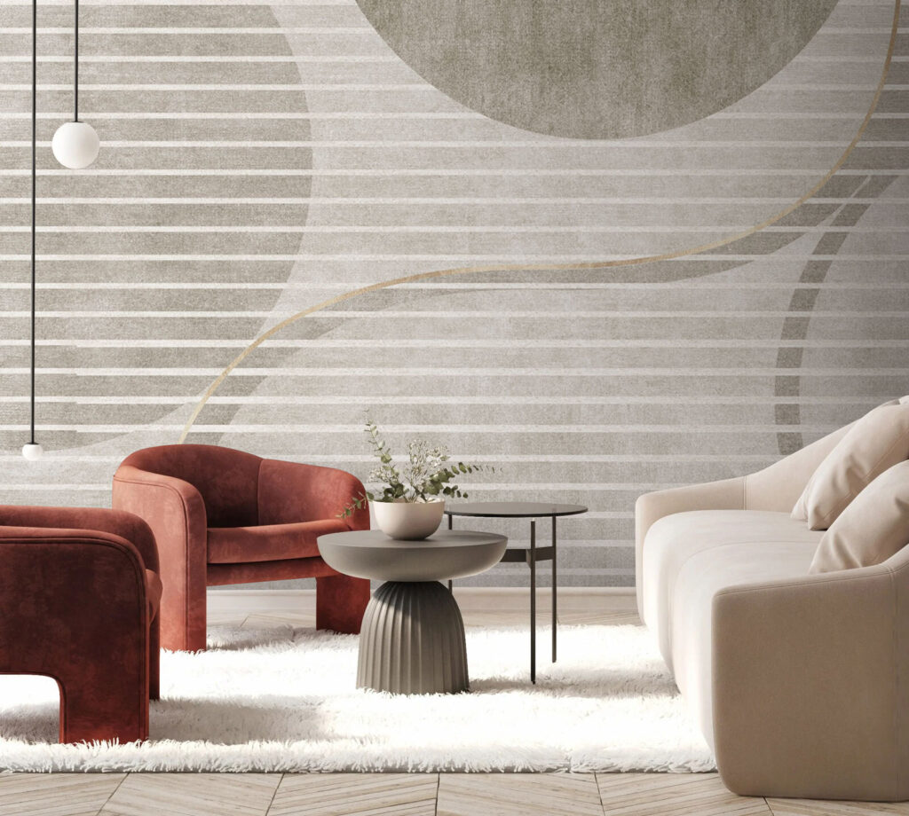 Grey and white wallpaper with circles and lines