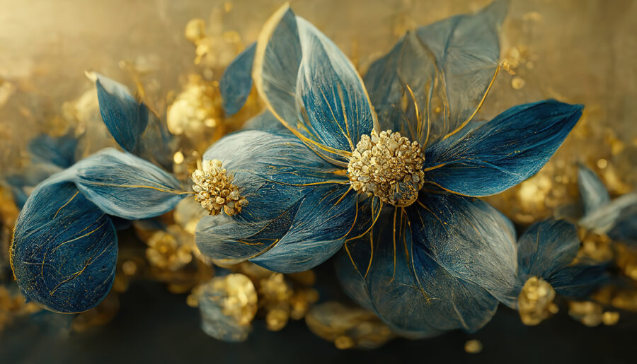 Frunze albastre elegante și flori delicate