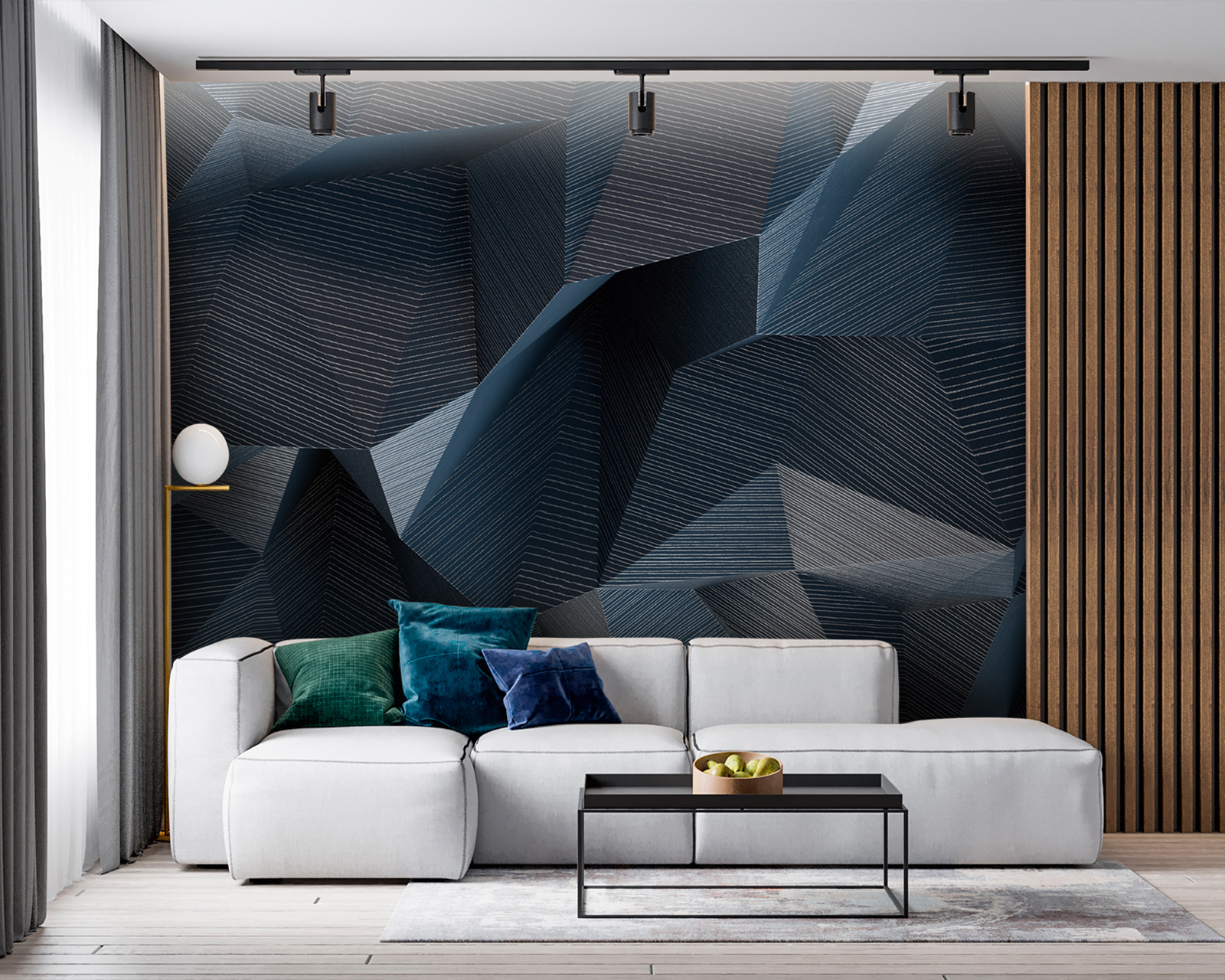 Geometric waves in shades of blue