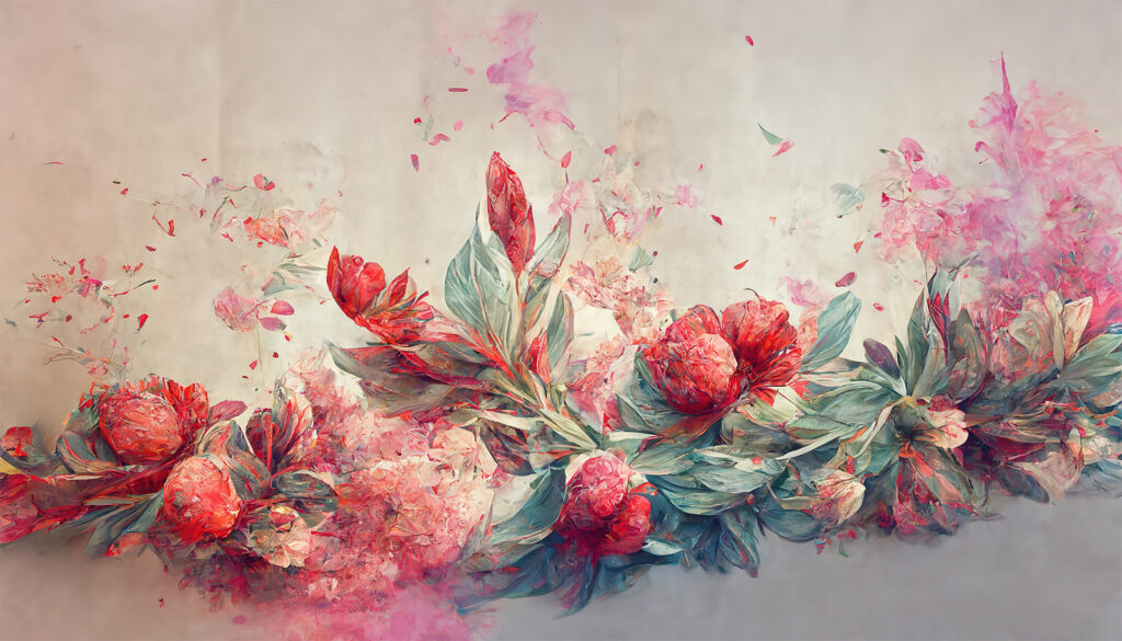 Pictura de flori și frunze Pictura de flori și frunze