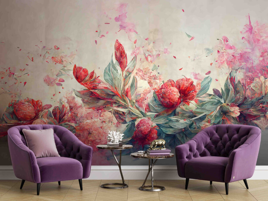 Pictura de flori și frunze Pictura de flori și frunze