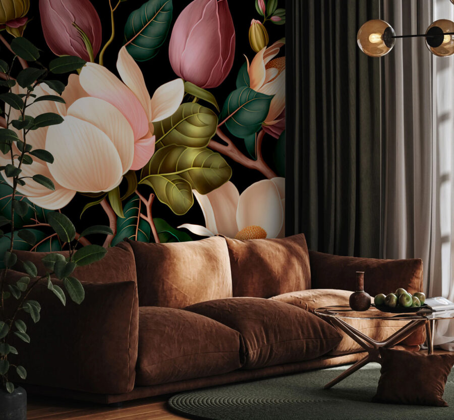 Fototapet Compoziție florală elegantă pe fundal întunecat. - imagine 2