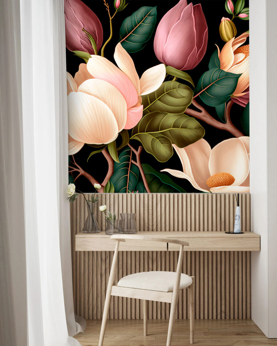 Fototapet Compoziție florală elegantă pe fundal întunecat. - imagine 3