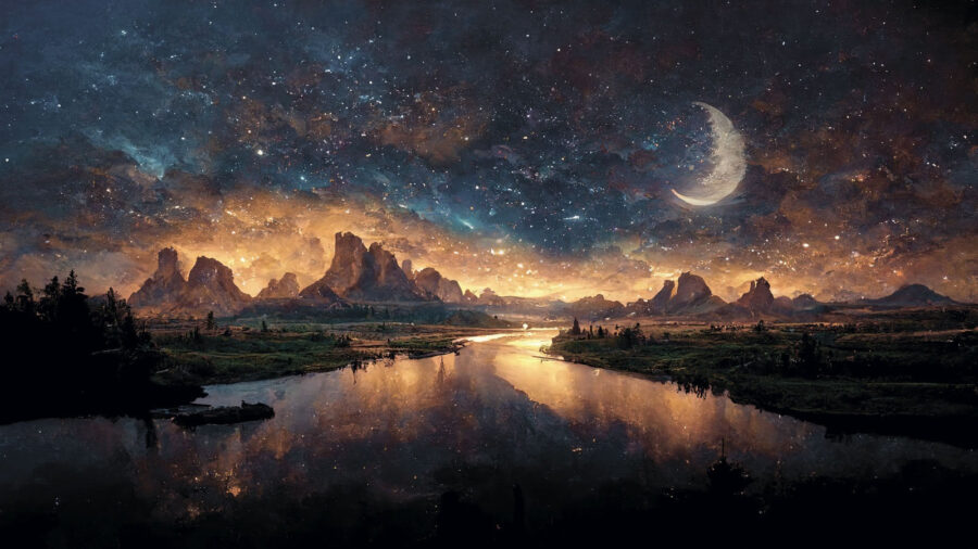 Râu cu o lună pe cer Râu cu o lună pe cer