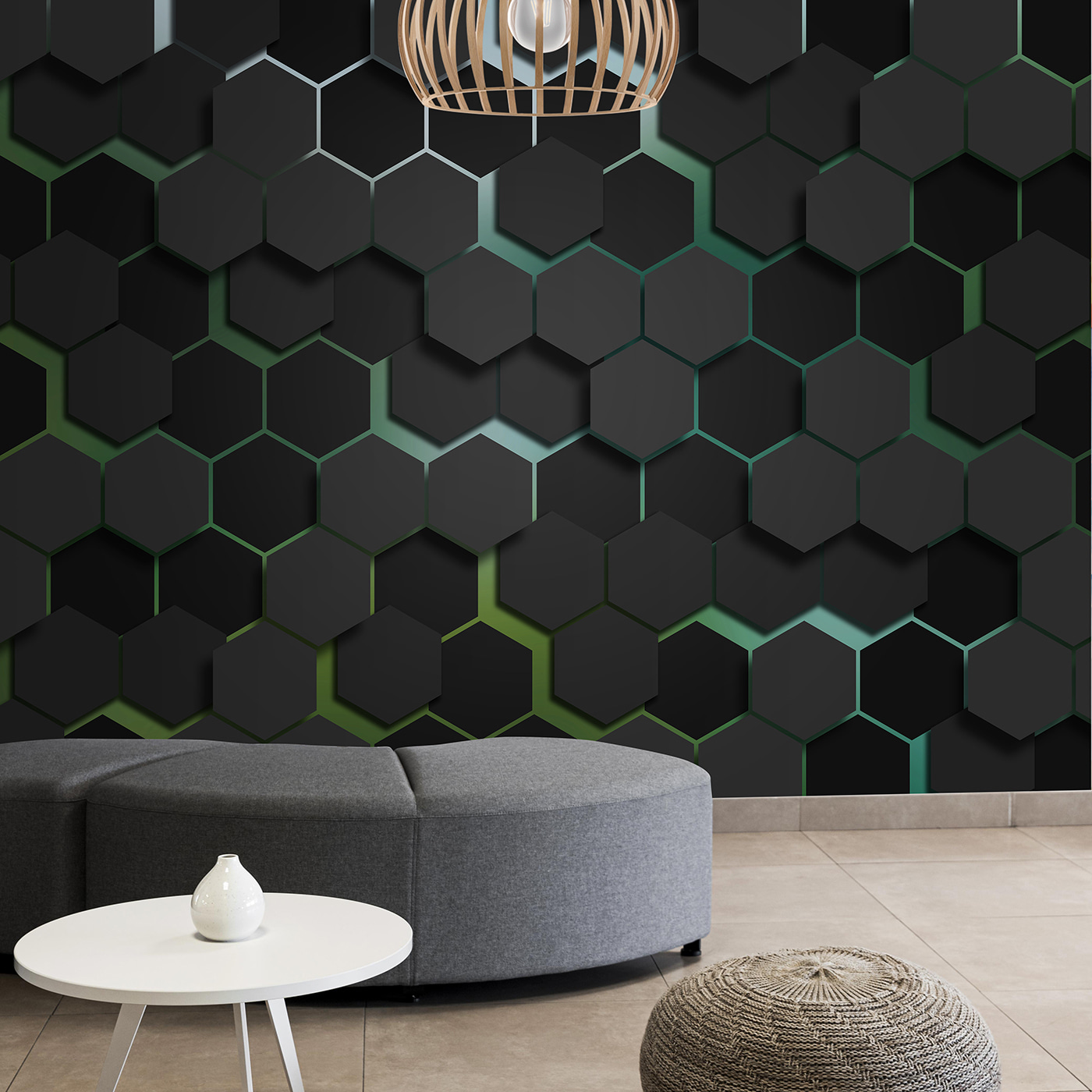 A black hexagons with green edges