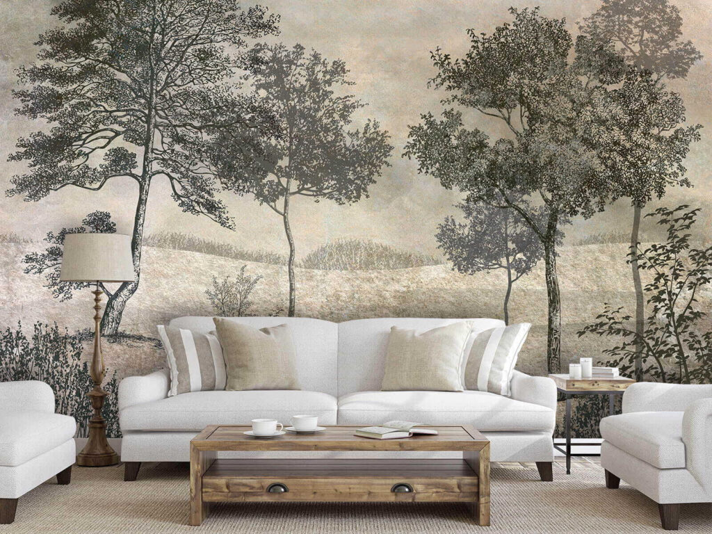 Drawing of trees in a field Drawing of trees in a field