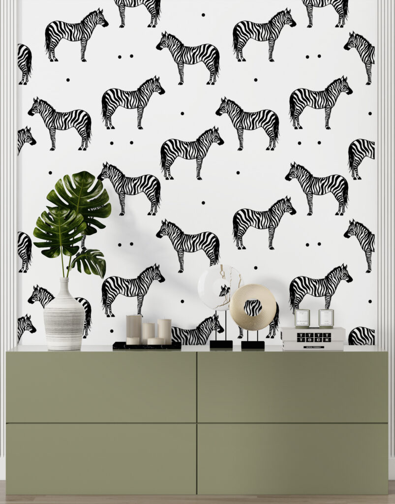 A pattern of zebras on a white background