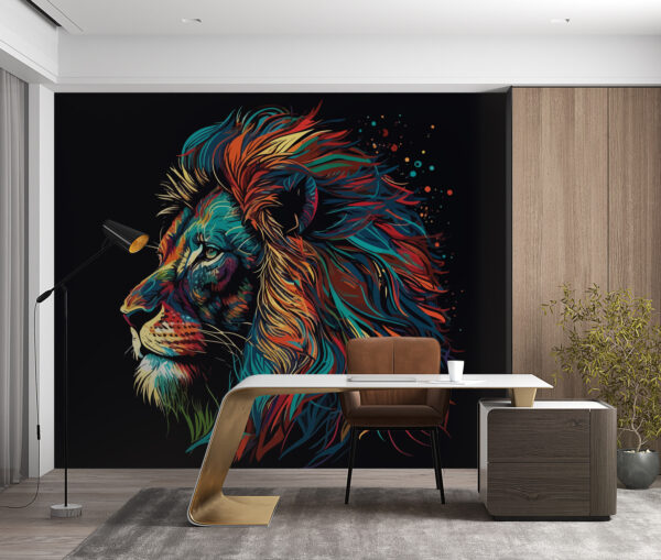 Un leu colorat cu coamă lungă Un leu colorat cu coamă lungă