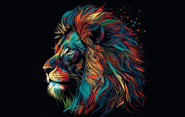Un leu colorat cu coamă lungă Un leu colorat cu coamă lungă