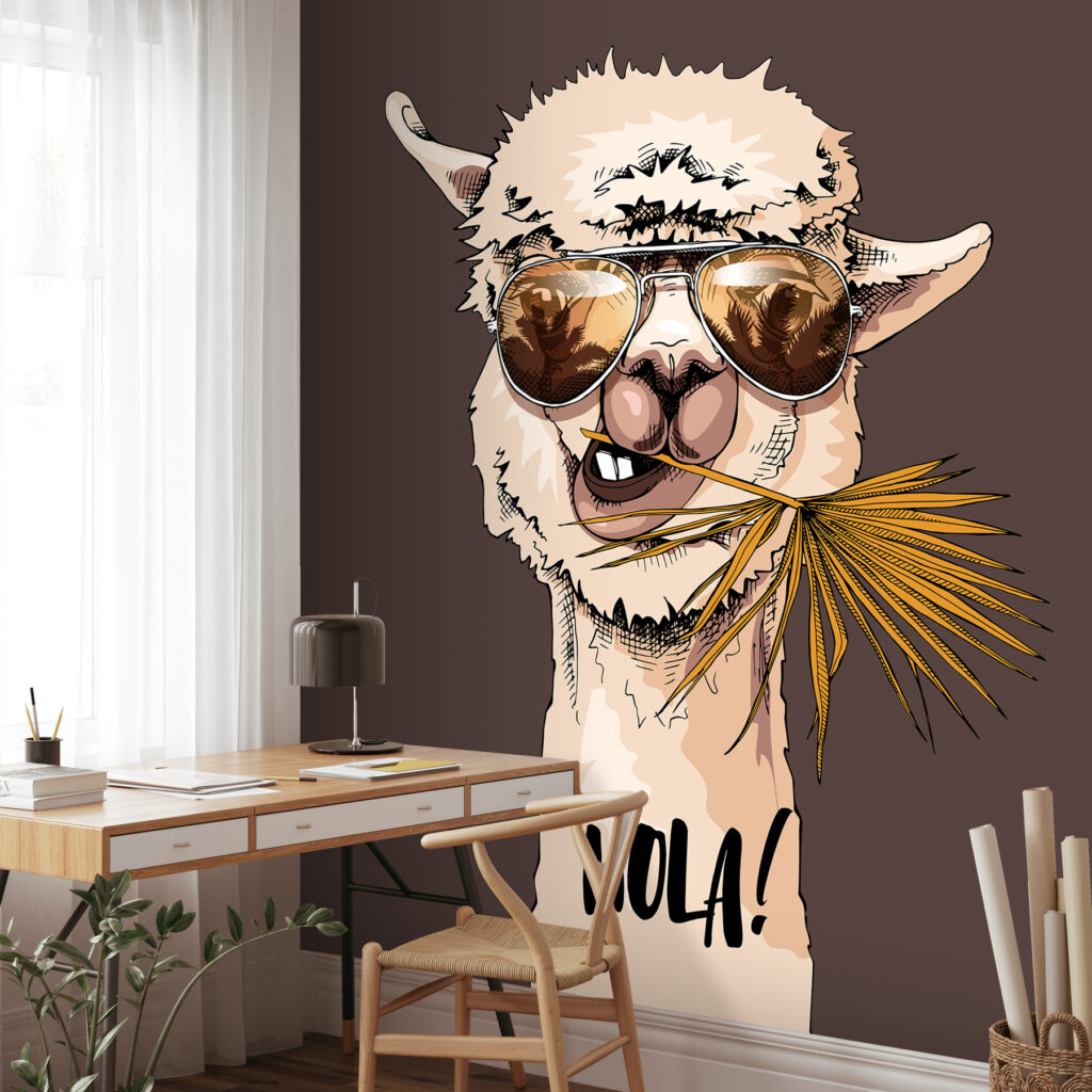 A llama wearing sunglasses and eating a palm leaf A llama wearing sunglasses and eating a palm leaf