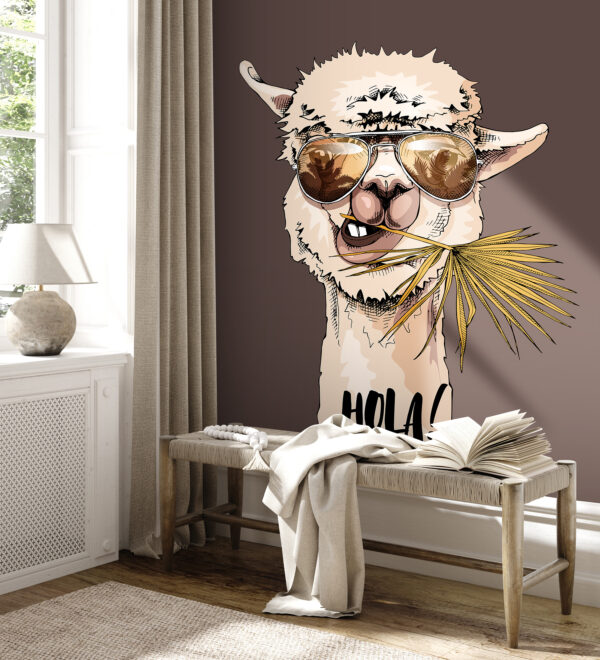 A llama wearing sunglasses and eating a palm leaf A llama wearing sunglasses and eating a palm leaf