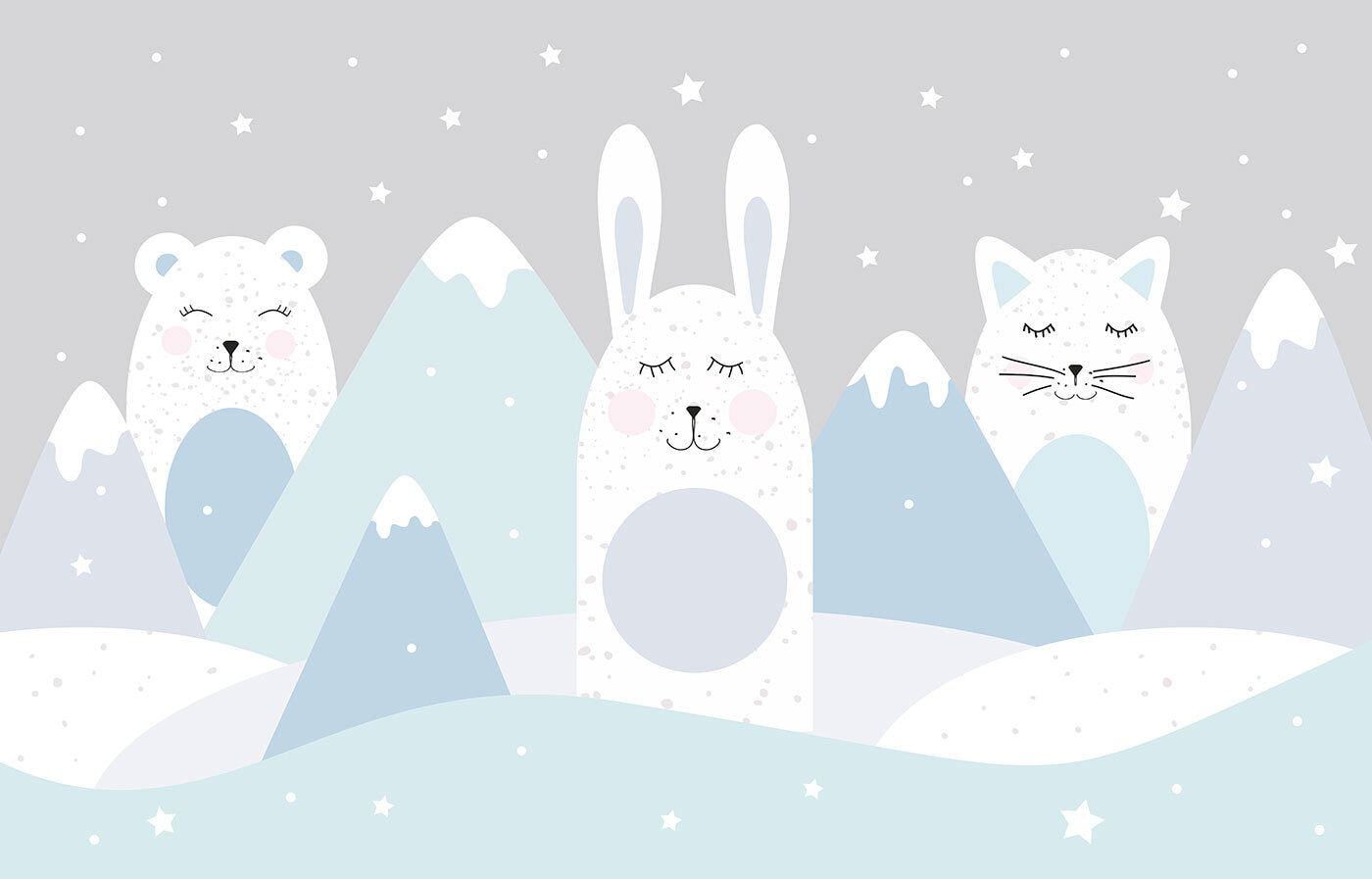 A group of animals in a snowy landscape