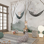 Fototapet O girafă și un urs în hamacuri