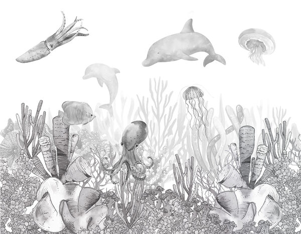 A sea life with fish and jellyfish A sea life with fish and jellyfish