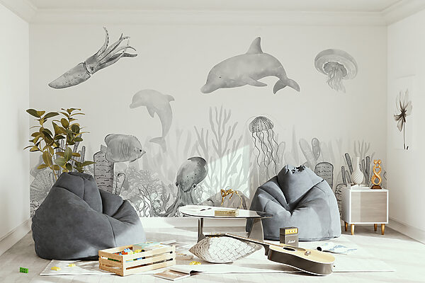 A sea life with fish and jellyfish A sea life with fish and jellyfish