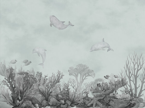 Un grup de delfini înotând în ocean Un grup de delfini înotând în ocean