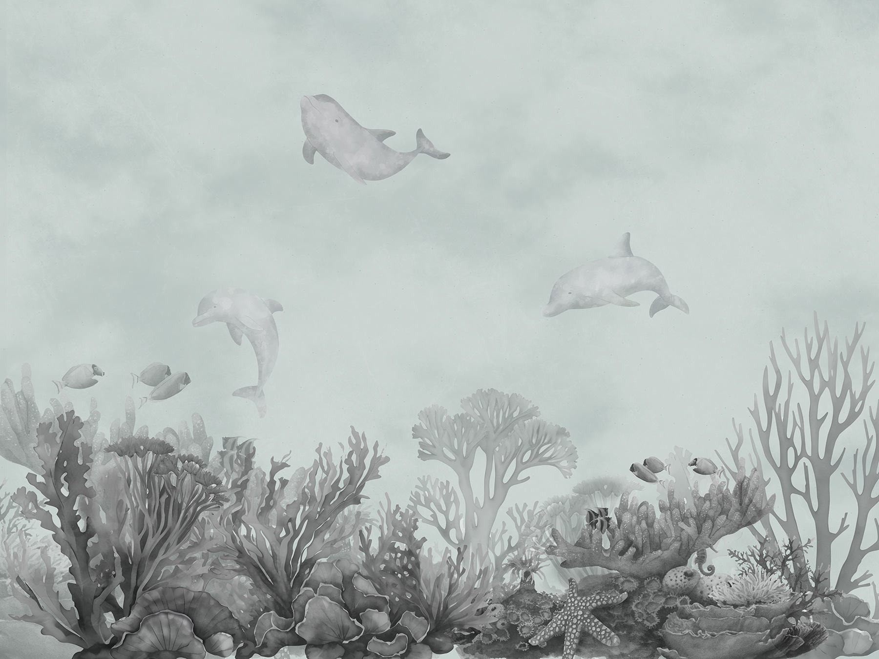 A group of dolphins swimming in the ocean A group of dolphins swimming in the ocean