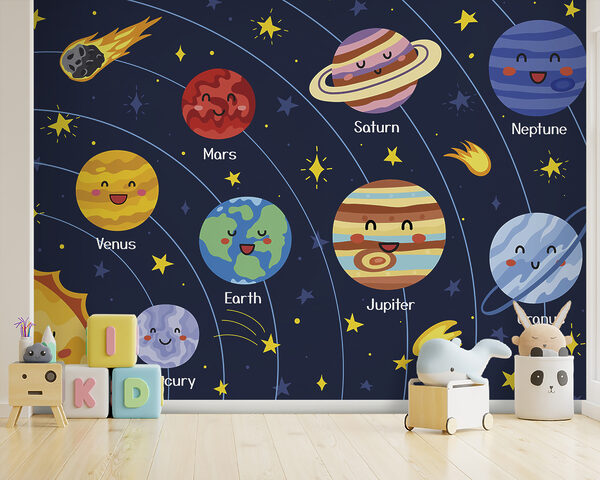 Planete de desene animate și stele în spațiu Planete de desene animate și stele în spațiu