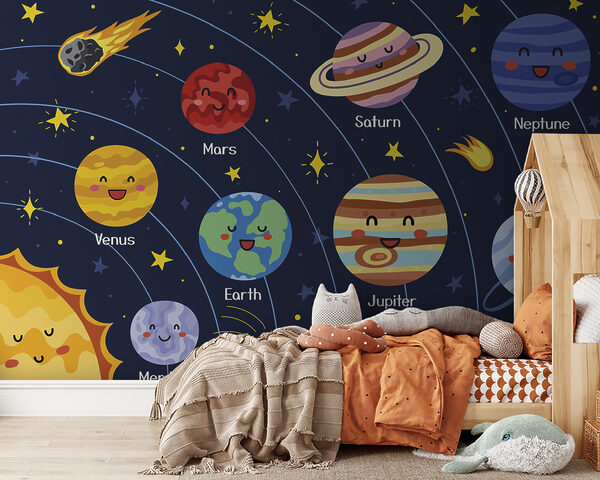 Planete de desene animate și stele în spațiu Planete de desene animate și stele în spațiu