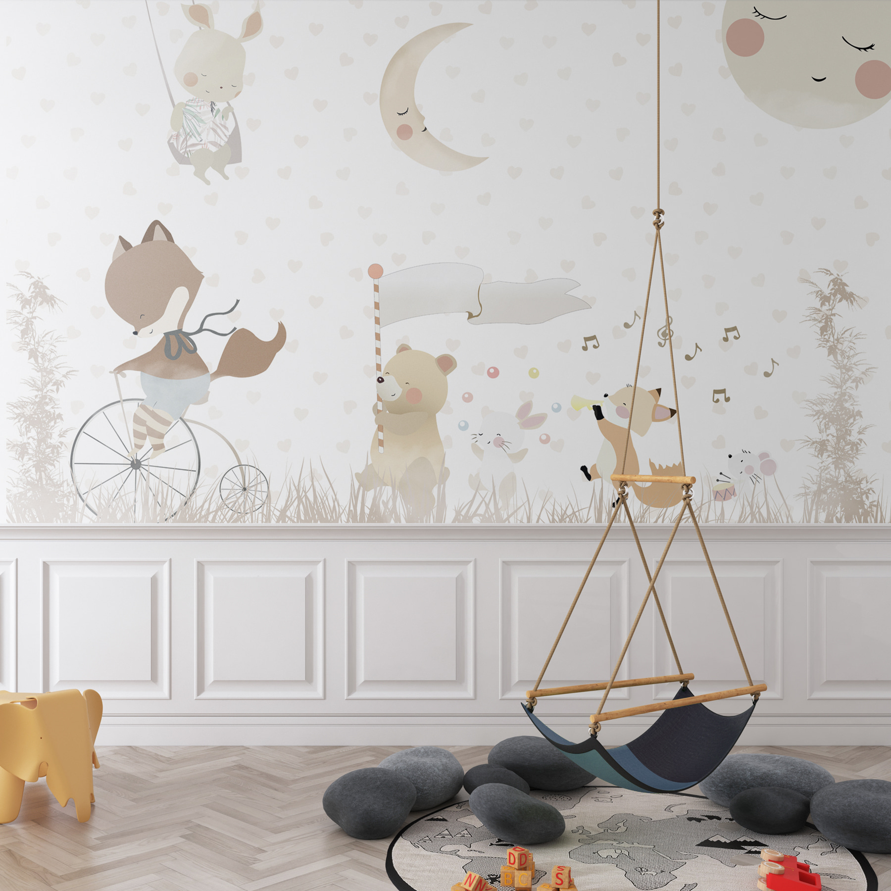 A wallpaper with animals and moon