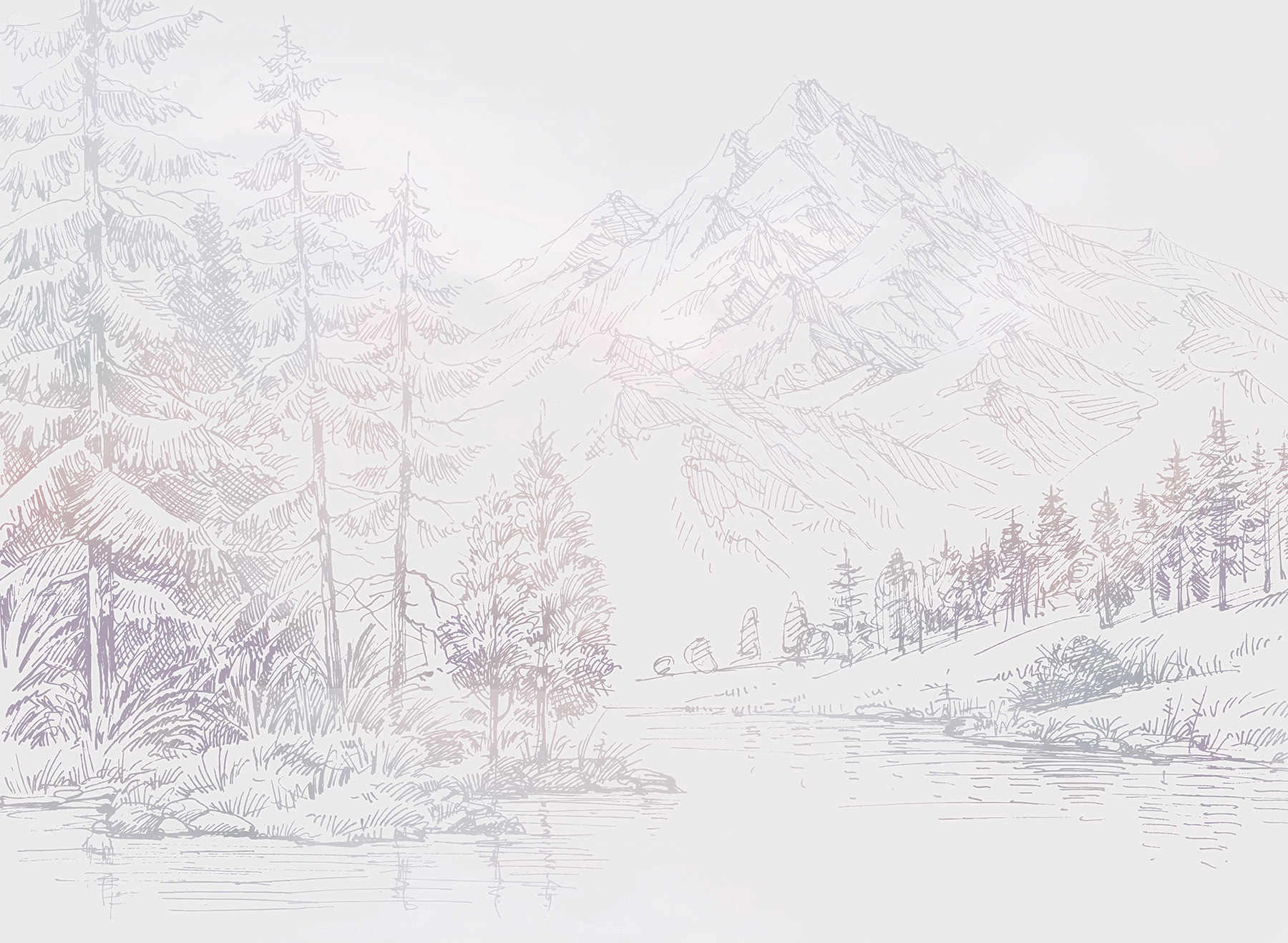 A river with trees and mountains in the background