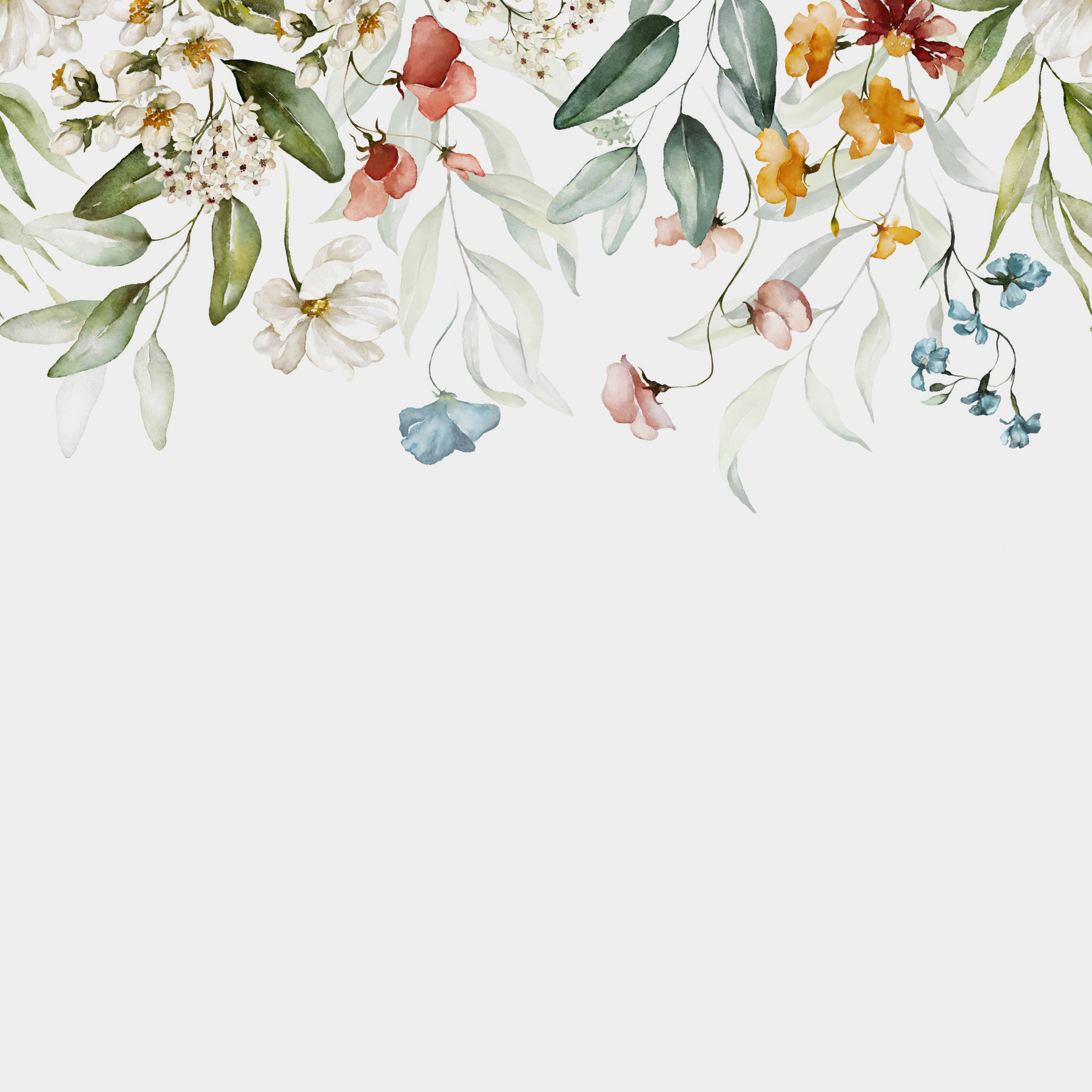 A watercolor painting of flowers and leaves