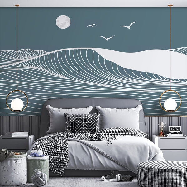 Waves and birds in the sky