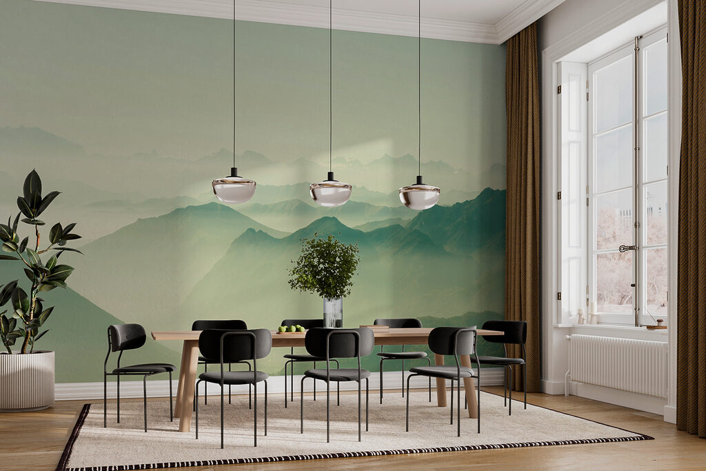 A mountain range with fog A mountain range with fog