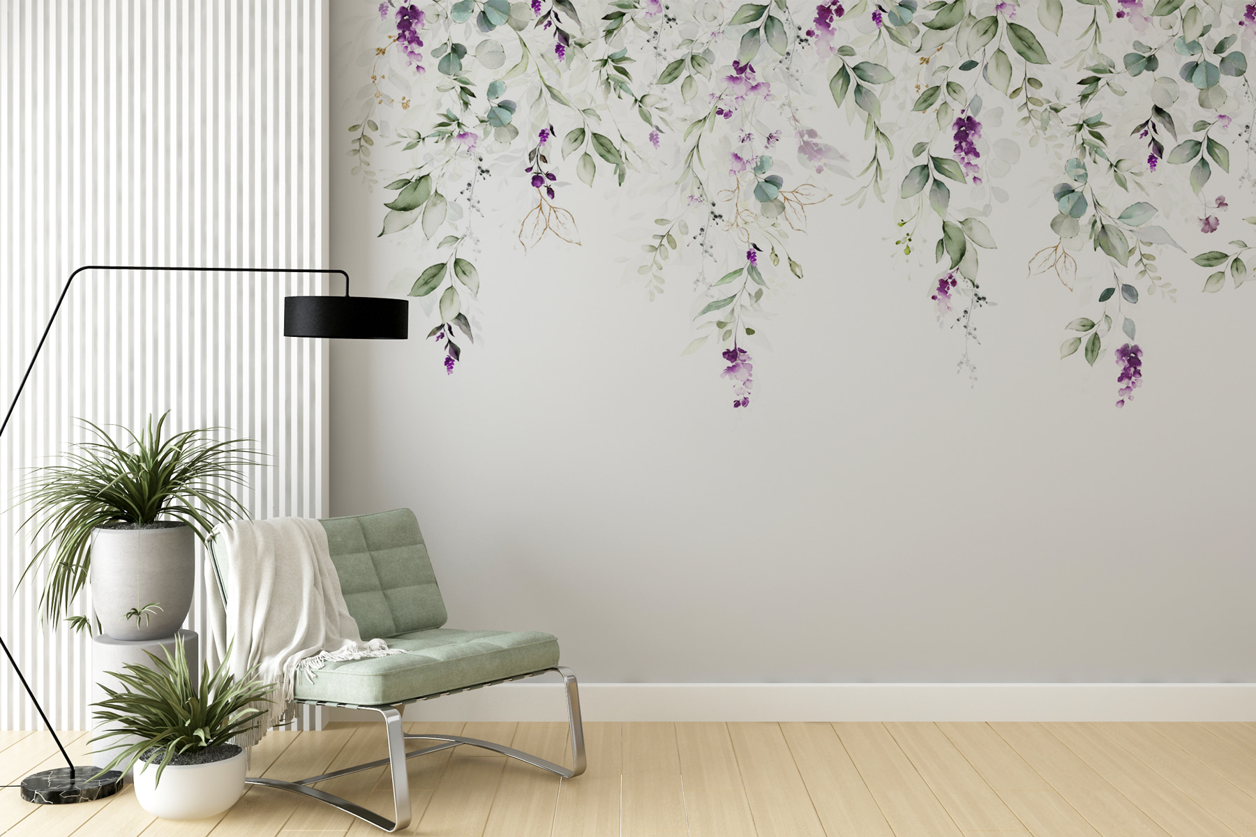A painting of leaves and flowers A painting of leaves and flowers