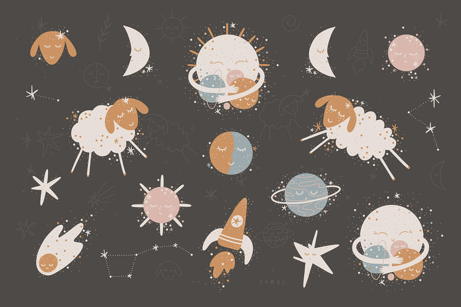 Fototapet Un grup de imagini de desene animate cu planete și stele - imagine 3