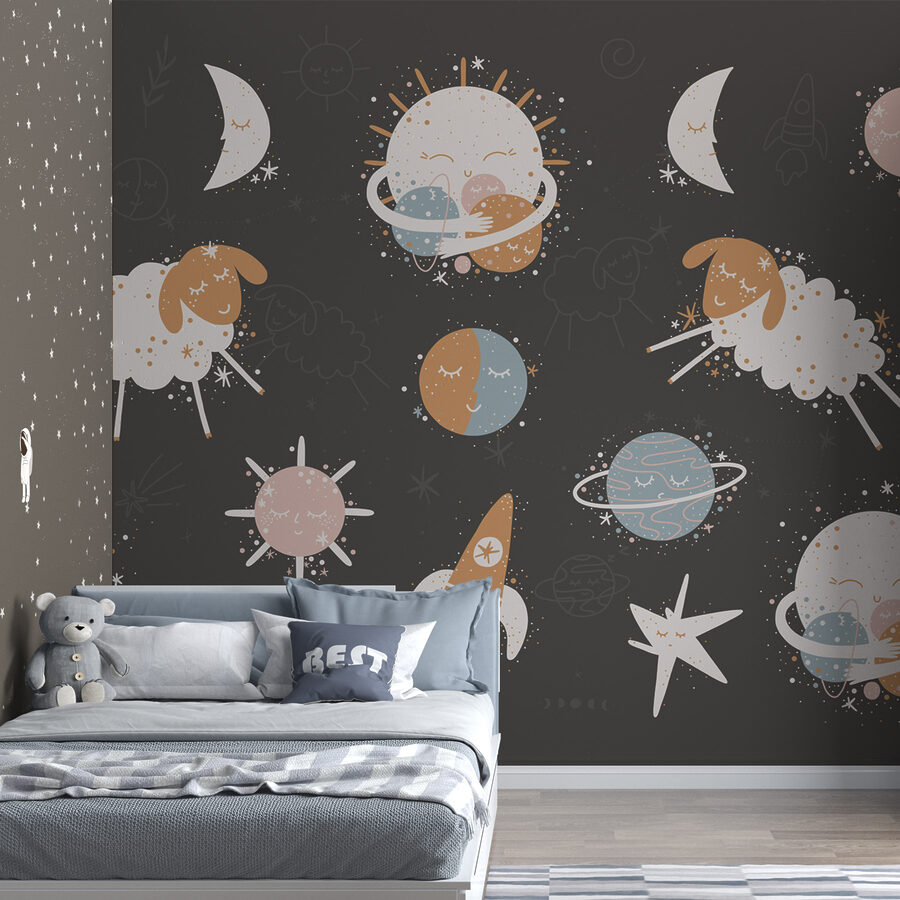 Fototapet Un grup de imagini de desene animate cu planete și stele - imagine 2