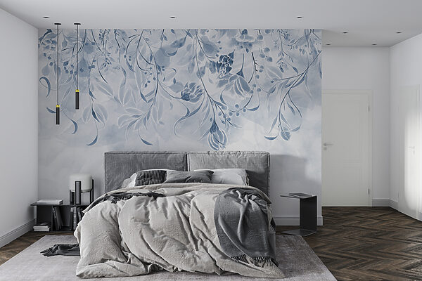 Un design floral albastru și alb Un design floral albastru și alb