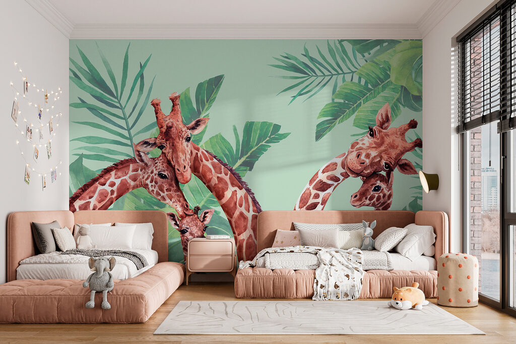 A group of giraffes with their heads together