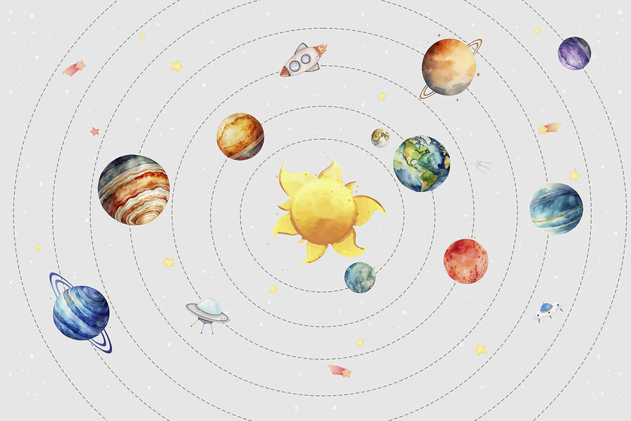 Un sistem solar cu planete și stele Un sistem solar cu planete și stele