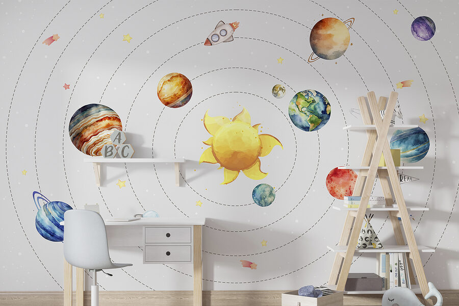 Un sistem solar cu planete și stele Un sistem solar cu planete și stele