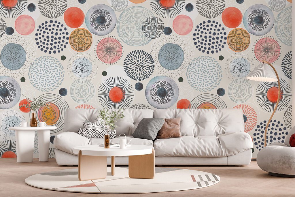 A pattern of colorful circles and dots