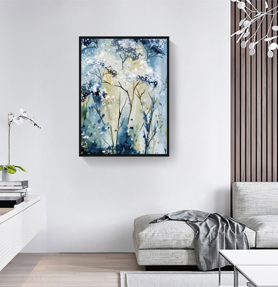 A painting of a white and blue plant