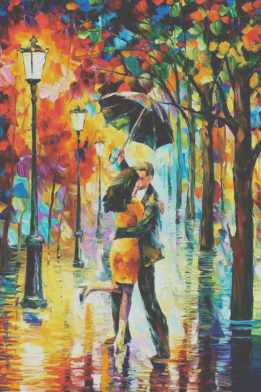 Tablouri O pictură a unui cuplu care se sărută sub o umbrelă - imagine 4