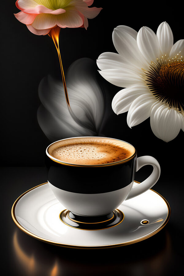 O ceașcă de cafea și o floare O ceașcă de cafea și o floare